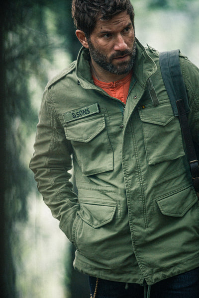 Mens Spring Military Green Jacket with Hoodie - UJackets