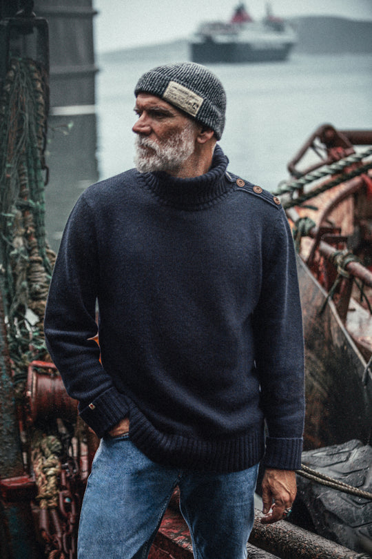 &SONS Ahab Submariner Rollneck Jumper Navy