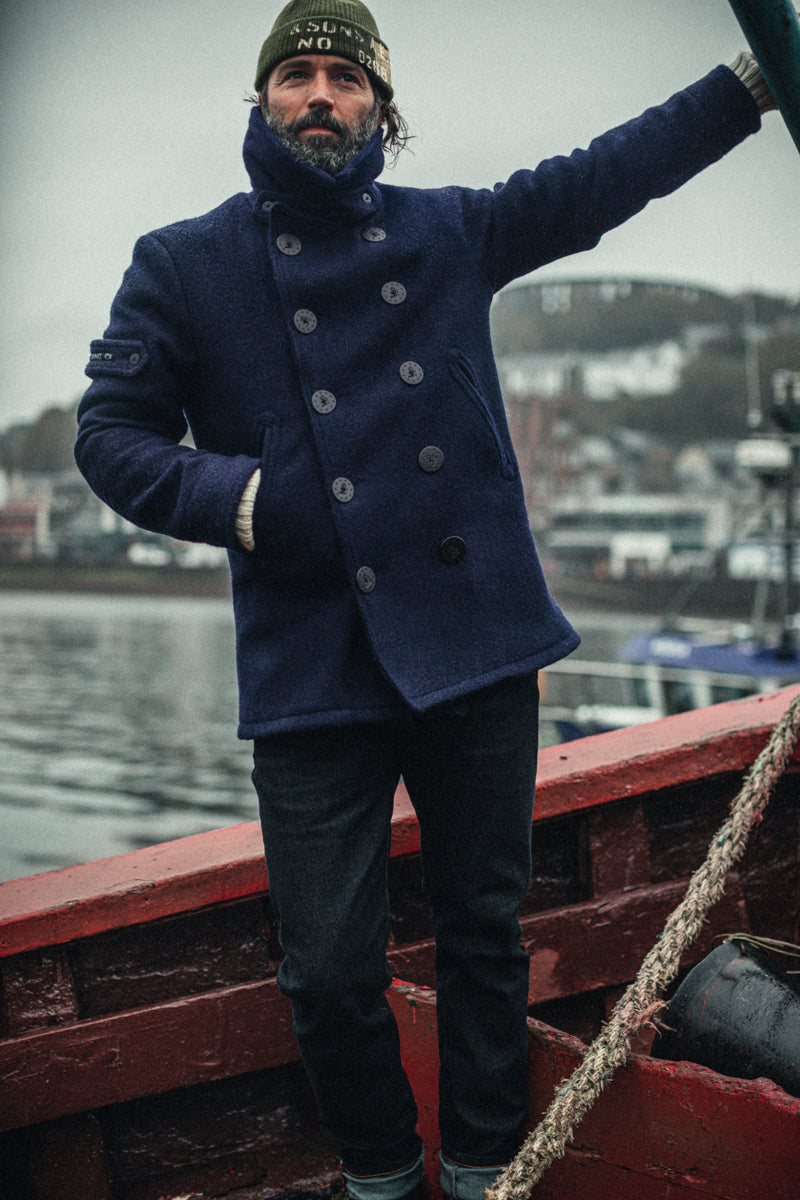 Boardwalk Peacoat Navy | Men's Wool Coat UK | &SONS