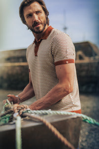 Belmont Knitted Polo Off White / Auburn