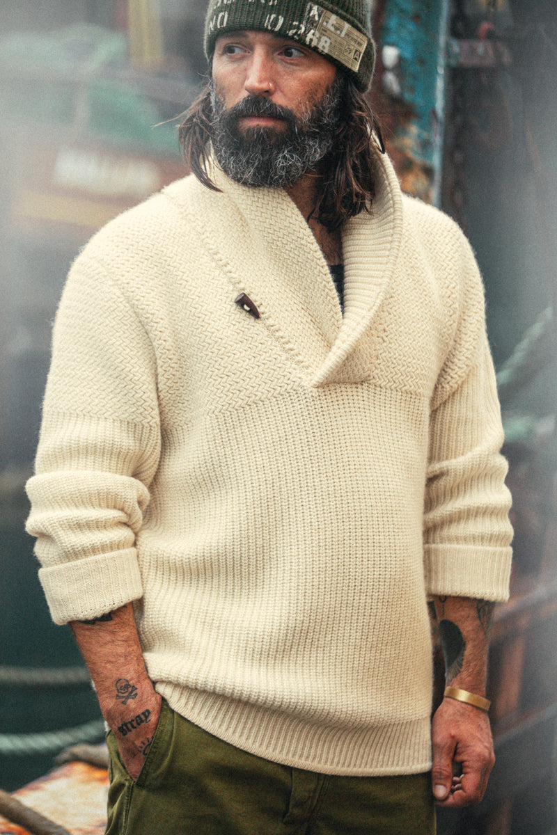 Isaac Shawl Collar Knit Natural