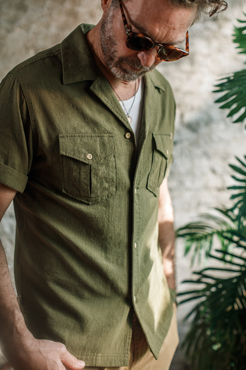 Olive green short 2025 sleeve shirt