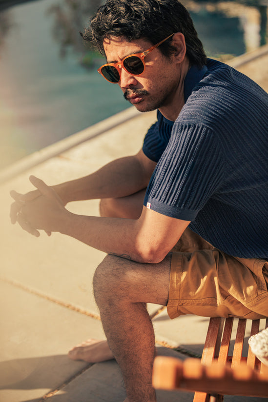 &SONS Arnold Pointelle Polo Navy