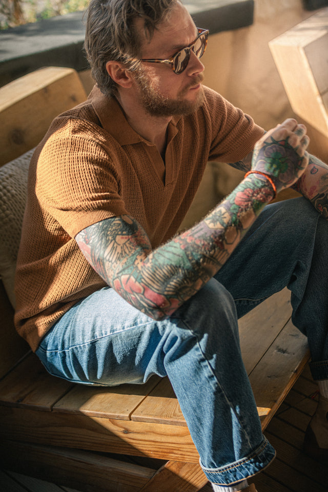SALVAGE STOCK &SONS Rialto Knitted Polo Tan