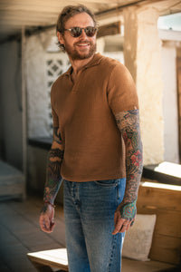 SALVAGE STOCK &SONS Rialto Knitted Polo Tan