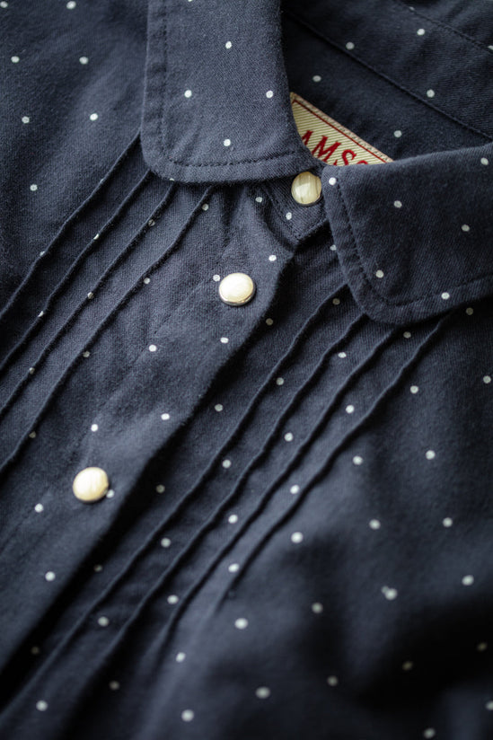 Damsons Western Shirt Navy Polka Dot