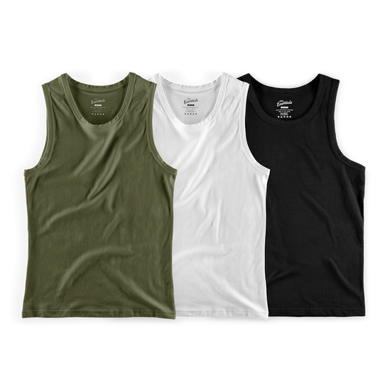 Essentials Vests 3 Pack – x1 Black / x1 White / x1 Green