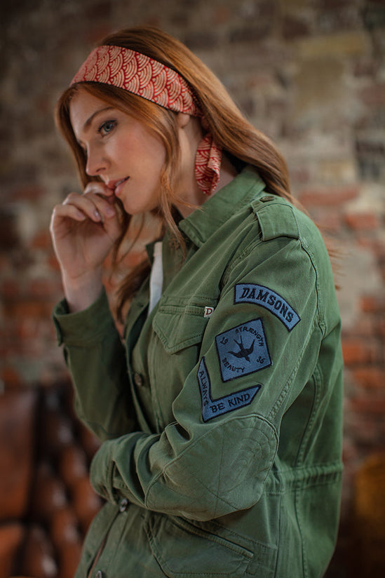 Damsons Landgirl Waves Headscarf Red