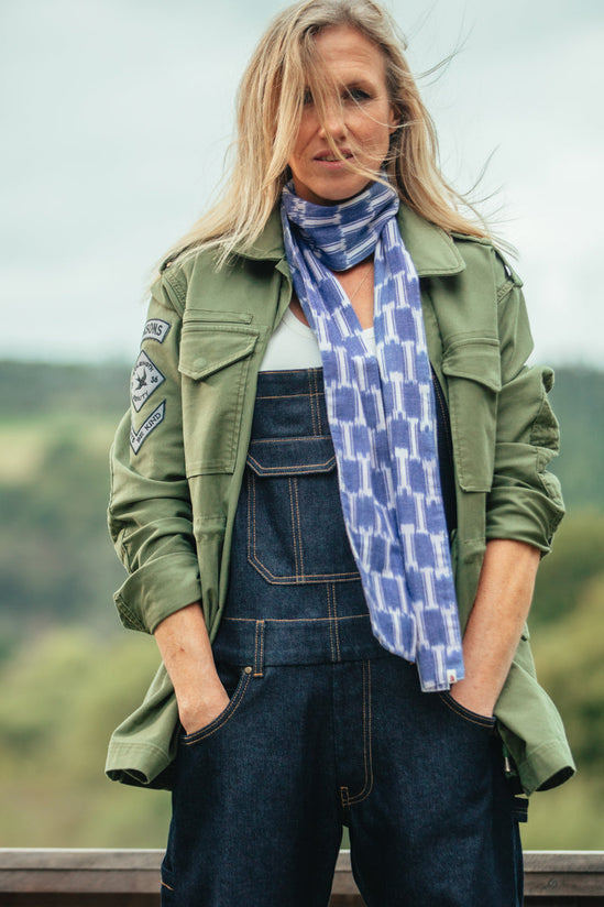 Damsons Block Scarf Light Blue