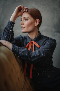 Damsons Western Shirt Navy Polka Dot