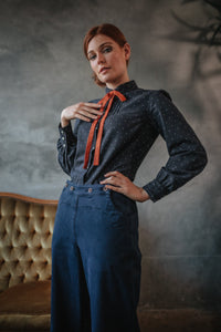 Damsons Western Shirt Navy Polka Dot