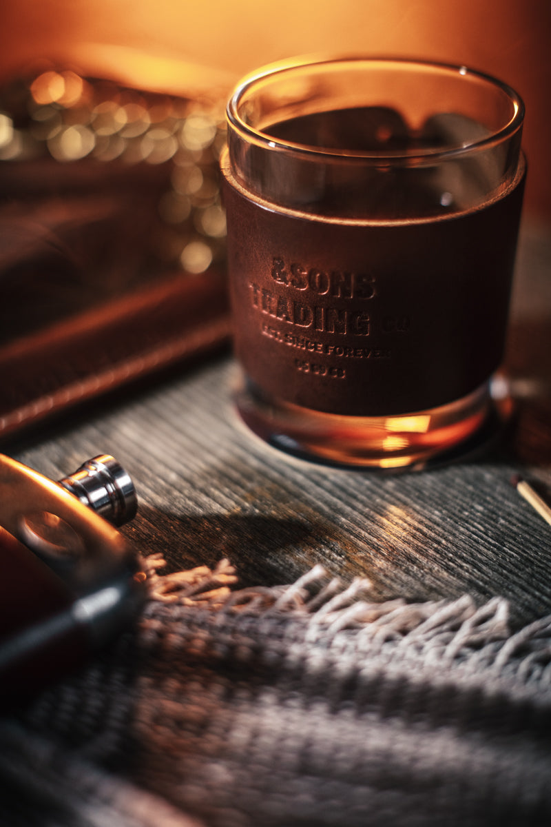 &SONS Leather Whiskey Glass Band
